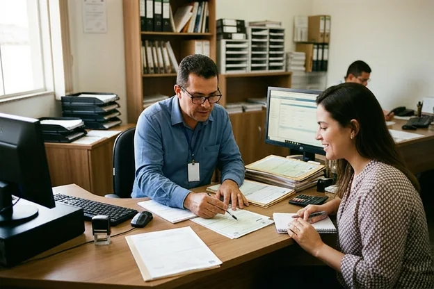Despachante atendendo um cliente em Luziânia, durante uma consulta.